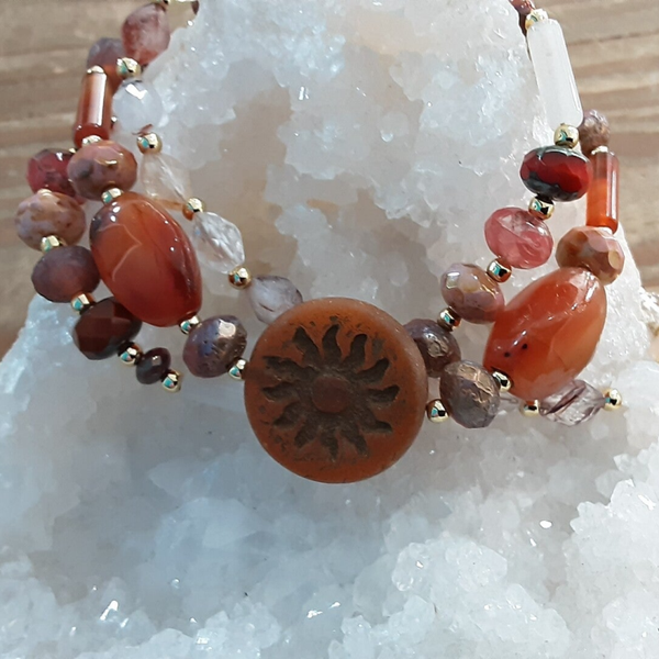 Bracelet "Calypso" en Cornaline, Agate & Perles de Verre Tchèque