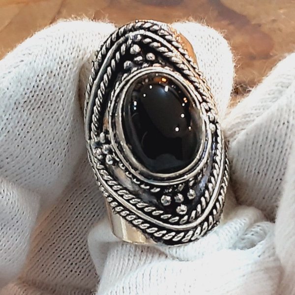 Bague Onyx & Argent - Taille 49