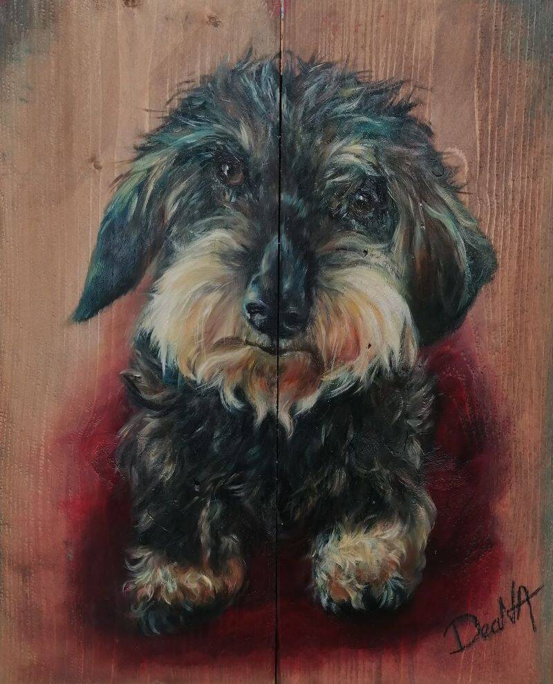 dogs painting # schildeij honden op steigerhout # oilpainting dog on scaffolding wood #