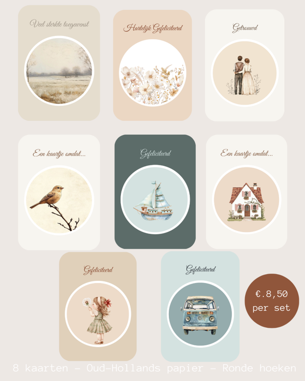 Set met 8 kaarten serie 2026 Oud-Hollands papier