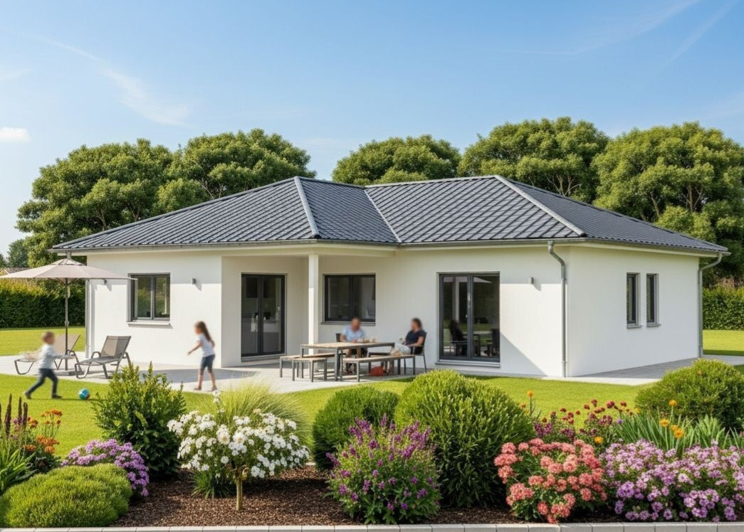 Winkelbungalow mit geschützter Terrasse Neubau Bayern Baden-Württemberg