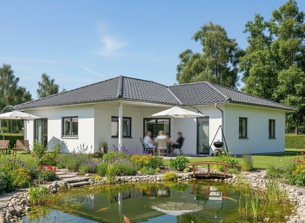 Fertighaus Winkelbungalow 117qm ohne Keller bauen Allgäu Oberschwaben