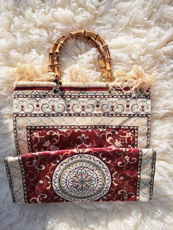 Tapijt handtas bamboo Rood