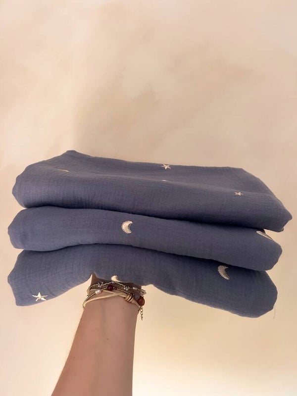 XL hydrofiel Maan en Sterren Blauw - Lieve Muis