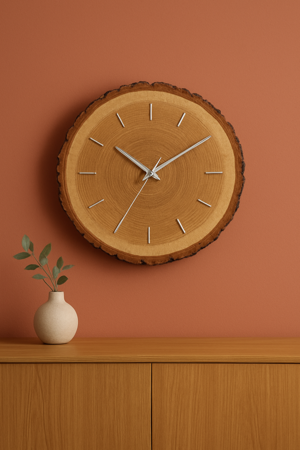 Eiken boomstamschijf als klok