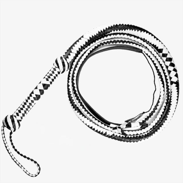 Schwarz und Weiß Echte Lederbullwhip - 8 Fuß, 12 Stränge, Loud Cracking | Professional