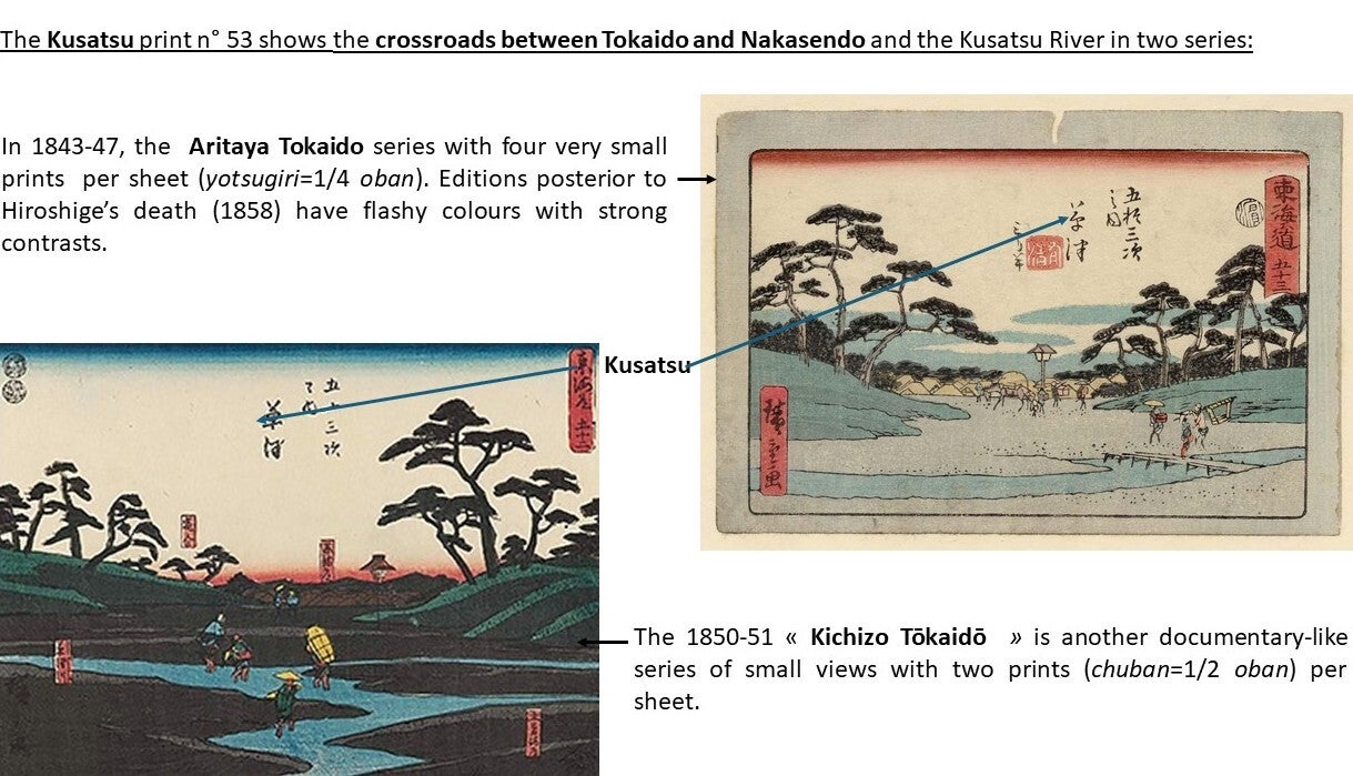 Kusatsu, 1843-47 Aritaya Tokaido, Hiroshige, 1850-51 Kichizo Tokaido