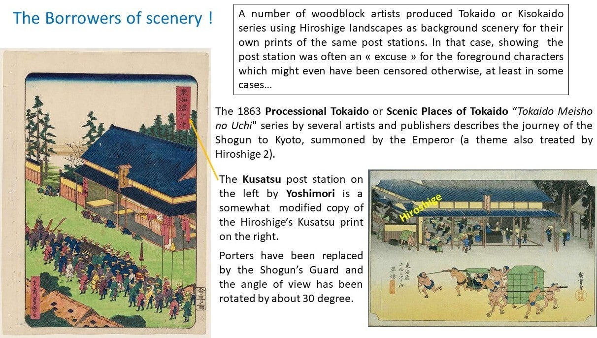 1863 Processional Tokaido, scenic places of Tokaido, Tokaido meisho no Uchi, Kusatsu, Yoshimori