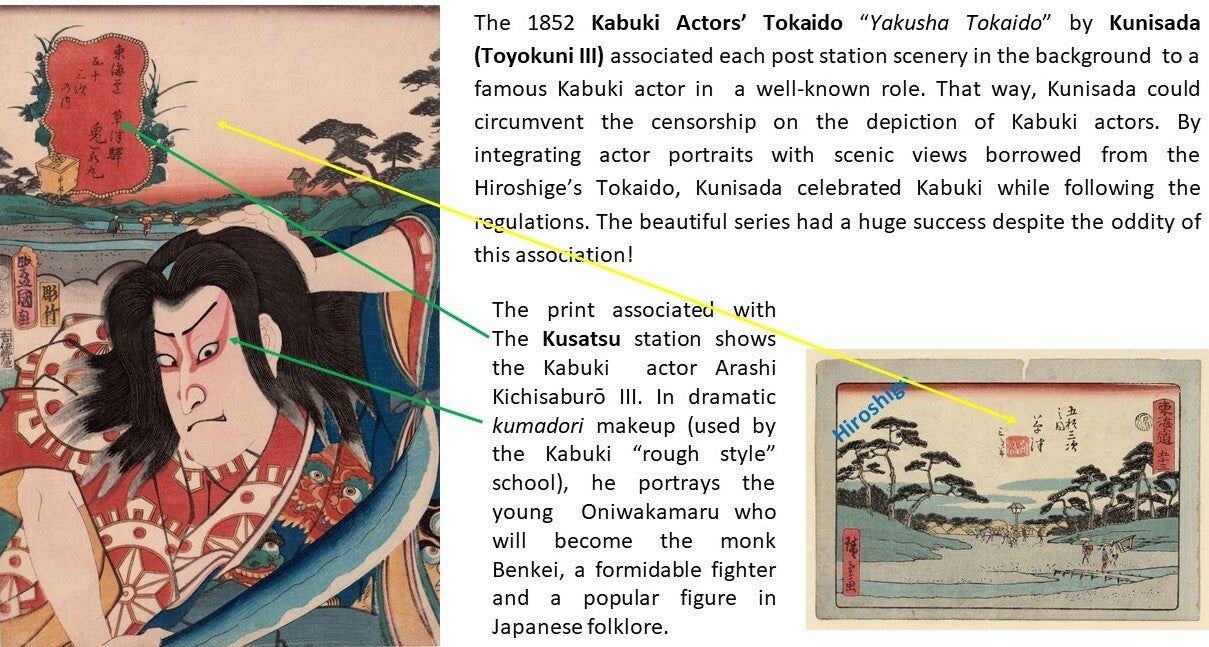 Kusatsu, 1852 Kabuki actors' Tokaido, Yakusha Tokaido, Kunisada, Toyokuni III