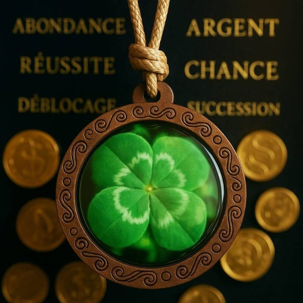 Collier artisanal trèfle fait main - Chance et protection en bois naturel