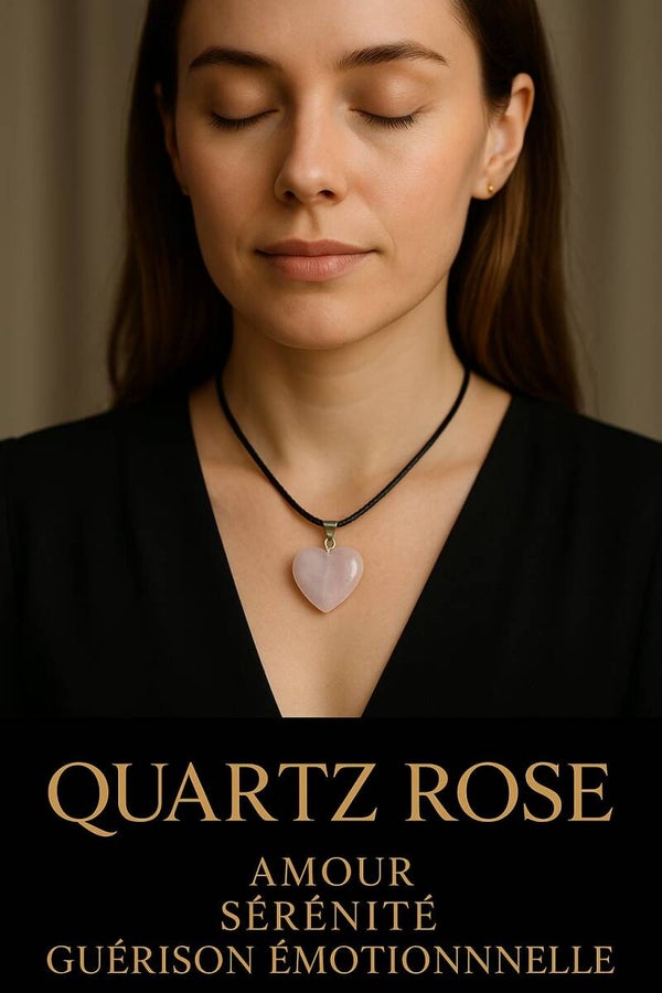 Collier pendentif coeur en quartz rose