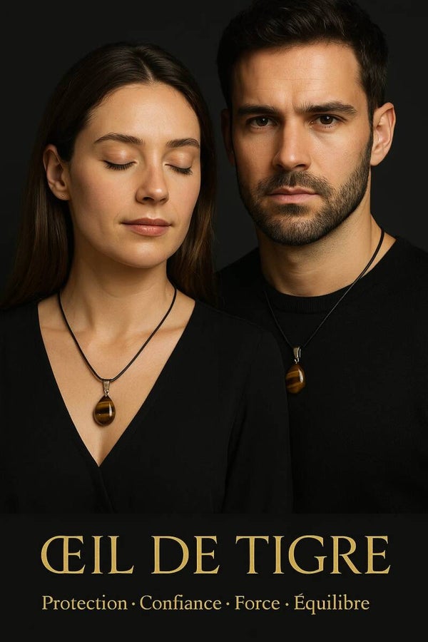 Collier pendentif oeil de tigre en forme de goutte d'eau