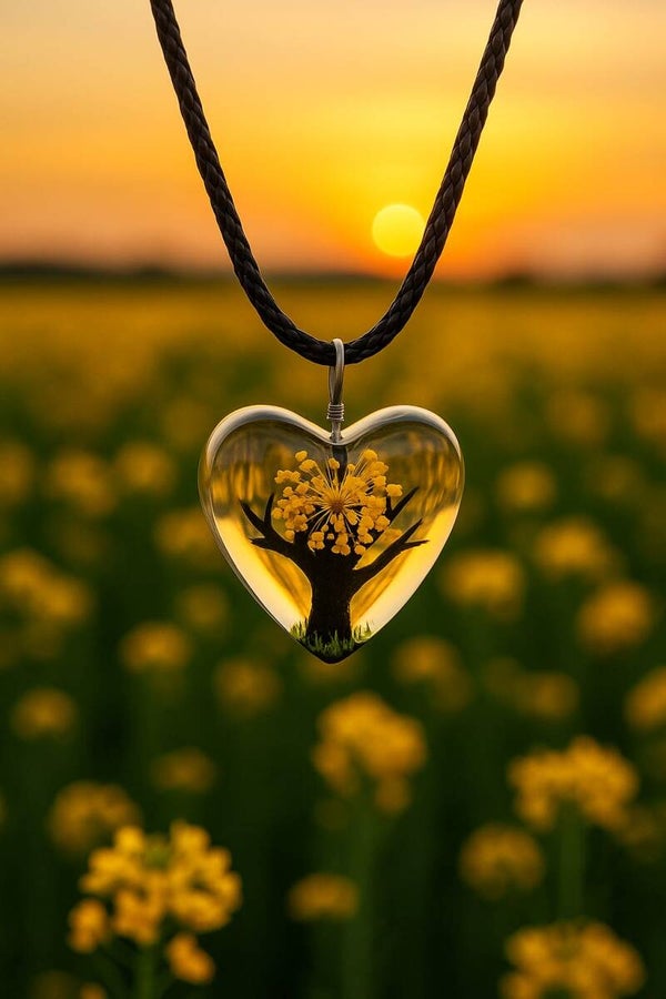Collier pendentif Arbre de Vie en forme de coeur jaune