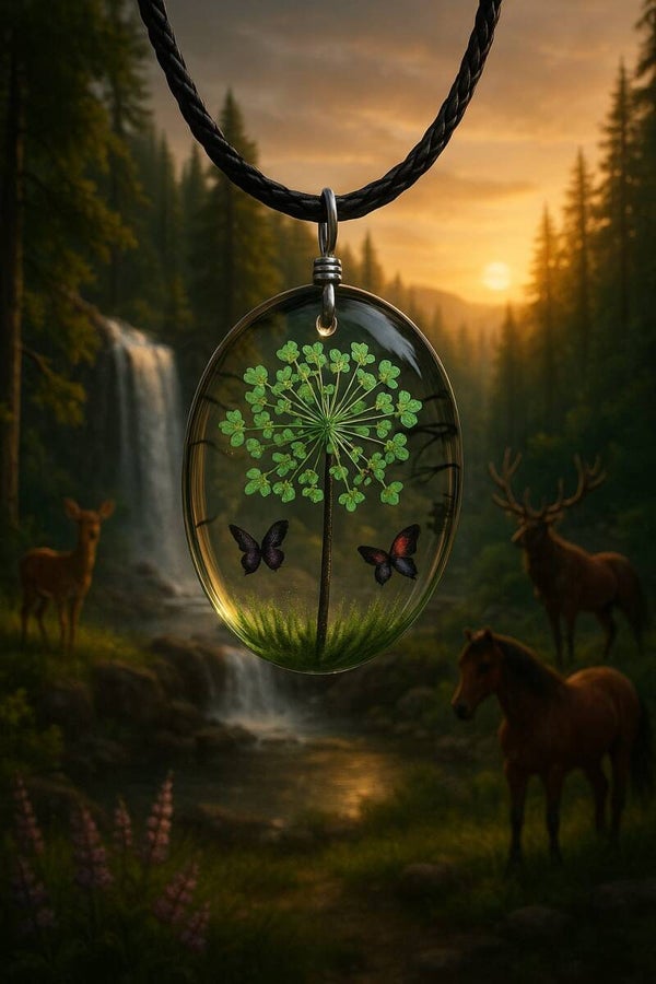 Collier pendentif Arbre de Vie en forme de goutte d'eau petit modèle de couleur verte