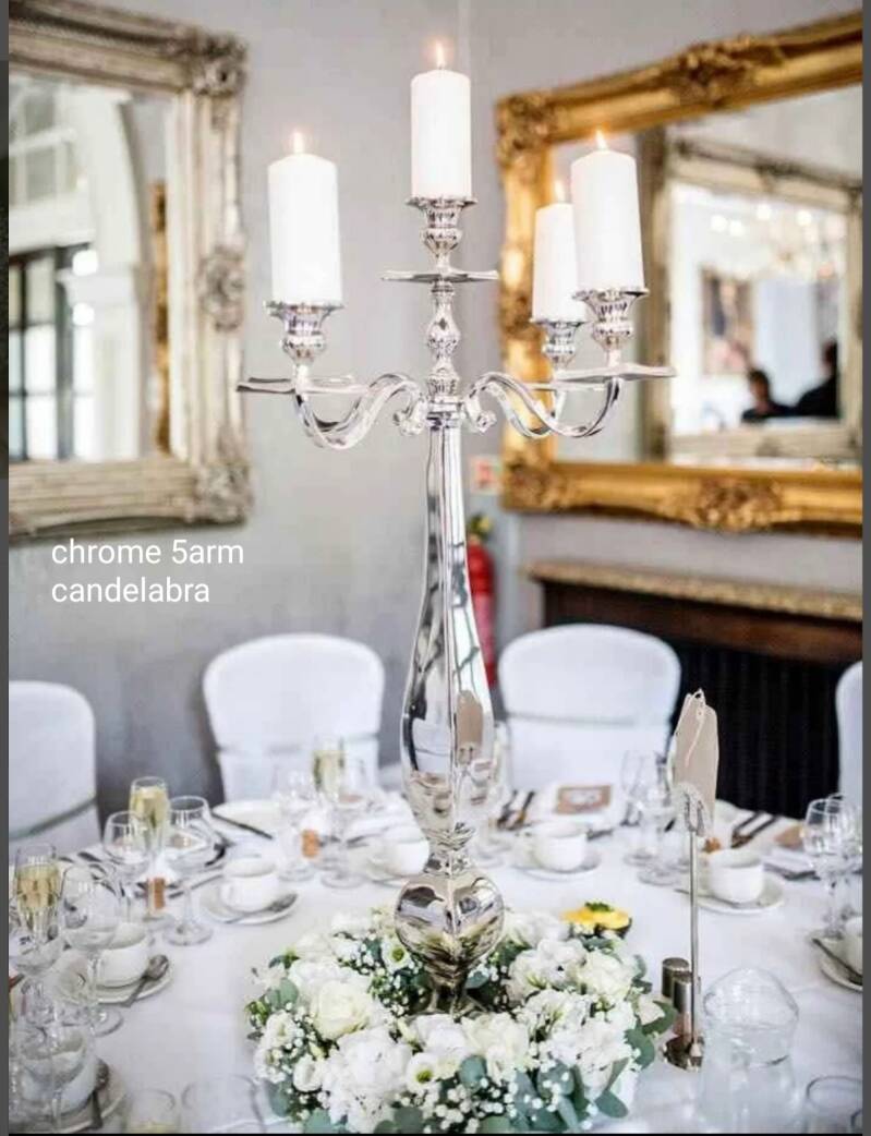 Chrome tall candelabras 