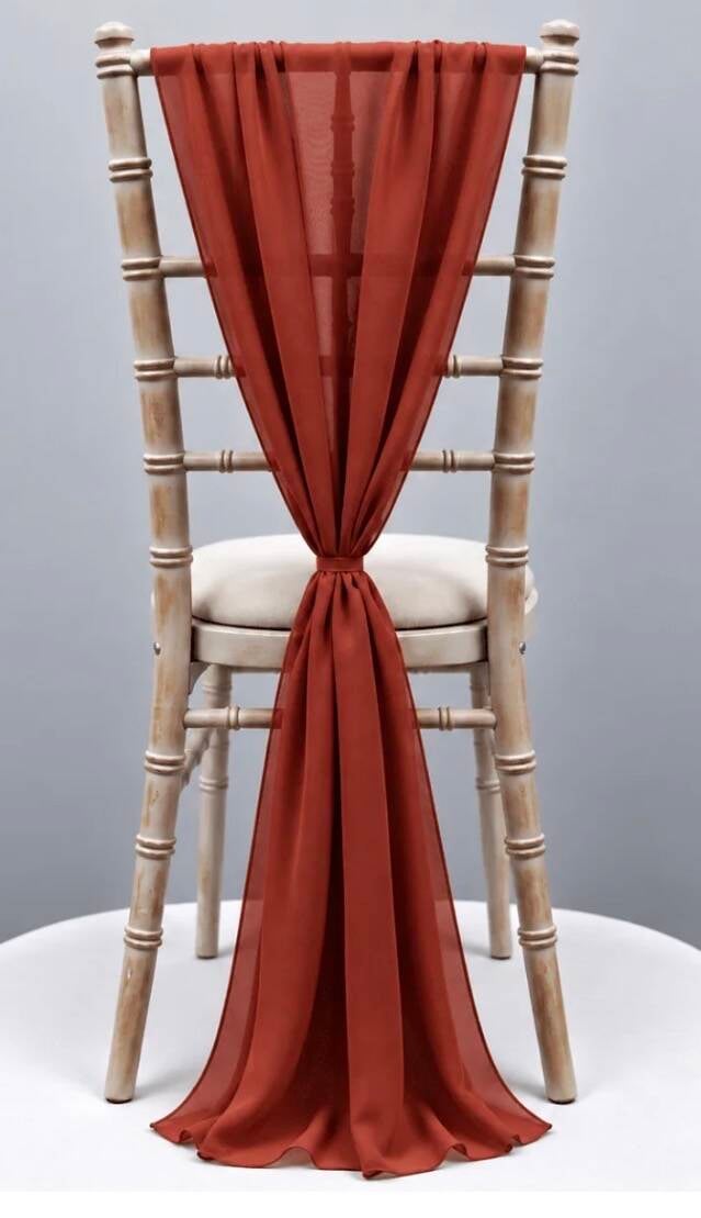 Burnt orange chiffon drapes 