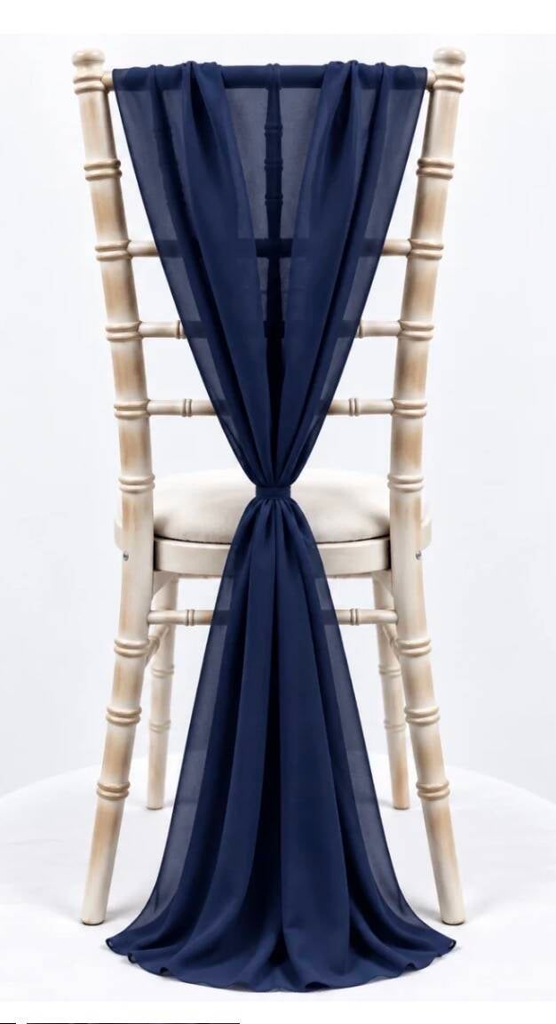 Navy chiffon drapes 