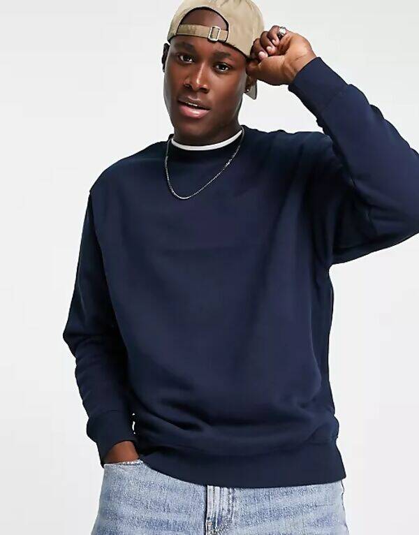 Navy Basic Fleece Pullover Sweatshirt