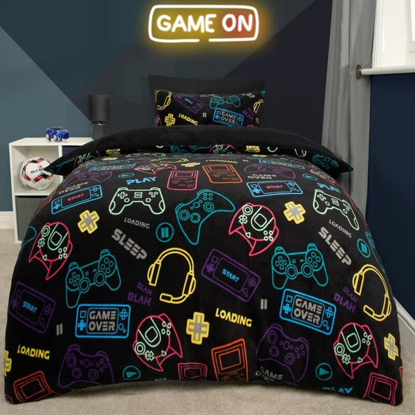 *PRE-ORDER* Gaming Print Fleece Duvet Set - Black