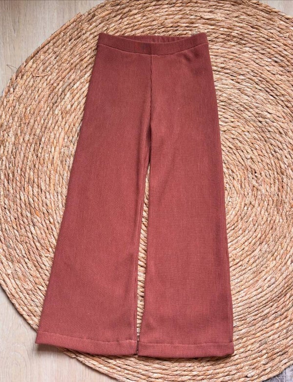 Roodbruin Rib Wide Leg