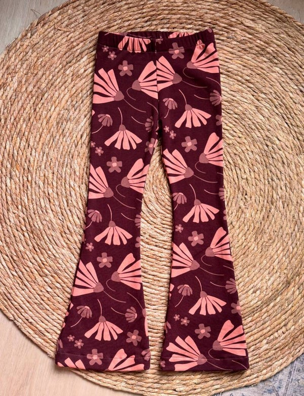 Burgundy Jogging Flowers Flared