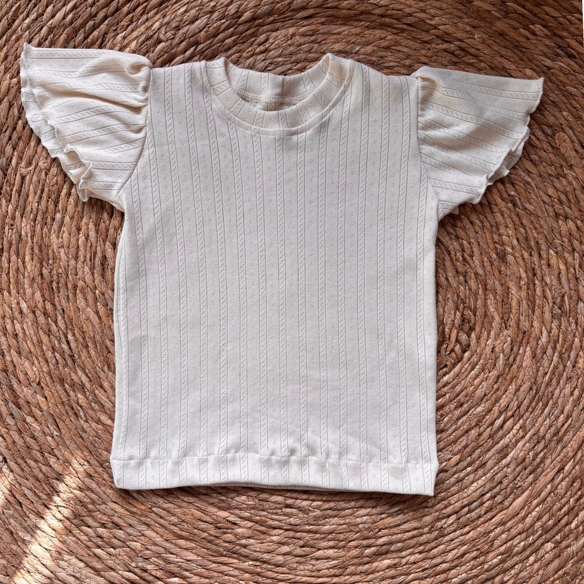 Fluttersleeve Striped Pointelle Off White