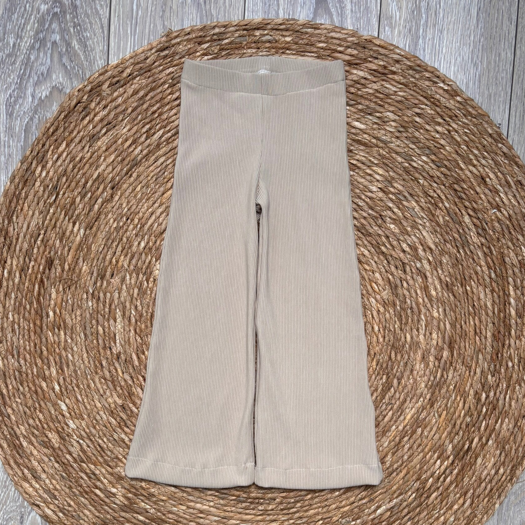 Beige Rib Wide Leg