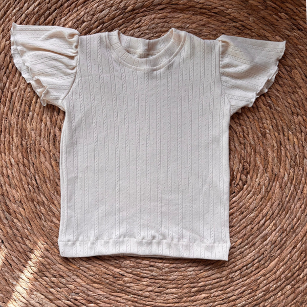 Fluttersleeve Striped Pointelle Off White