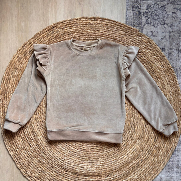 Velvet Beige Ruffle Sweater
