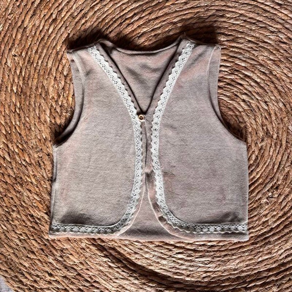 Gilet met kant Dark Beige