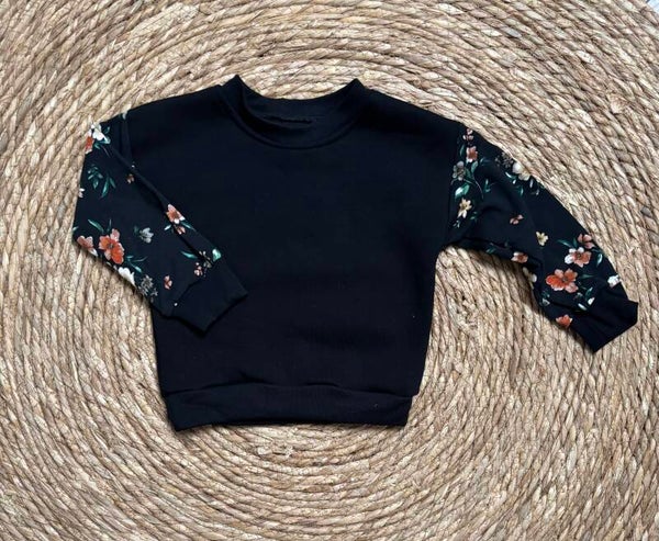 Black Flower Sleeve Sweater