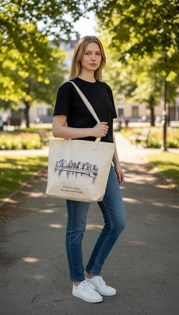 Str. 40x30 tote bag i bomull med glidelås Varenr. 0001