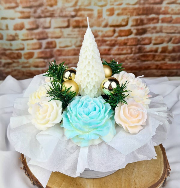 Weihnachtsstrauß Kerzen Eisblume