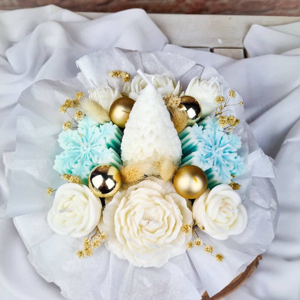 Weihnachtsstrauß Kerzen Schneeflocke