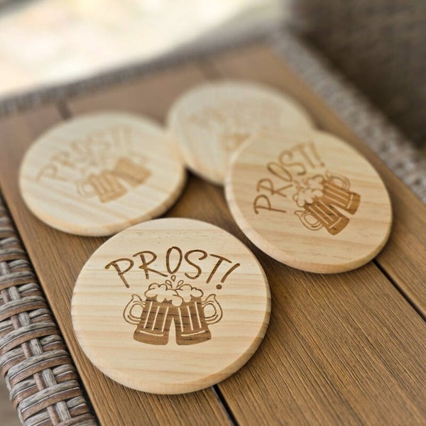 Untersetzer Holz Bier Prost Gravur
