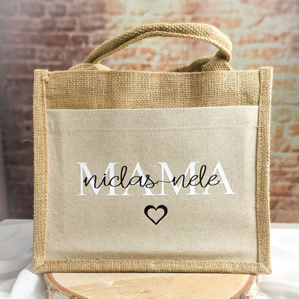Jute Tasche mit Namen der Kinder- Mama
