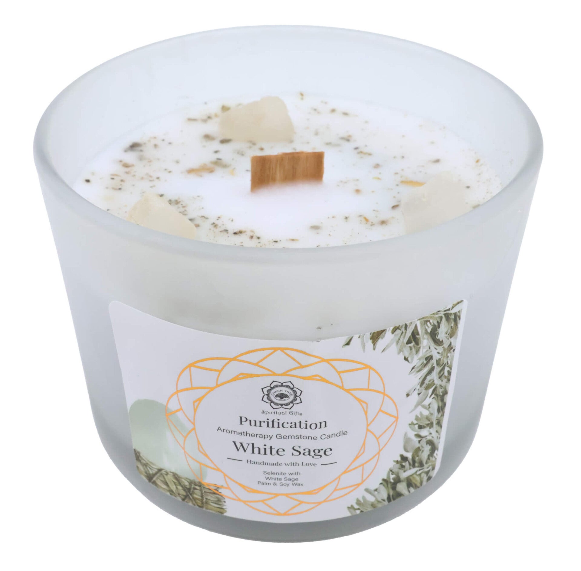 Bougie Green Tree 'Purification' Sélénite + Sauge blanche 256g