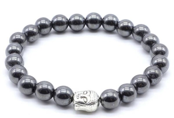 Bracelet Hématite & Bouddha perles 8mm