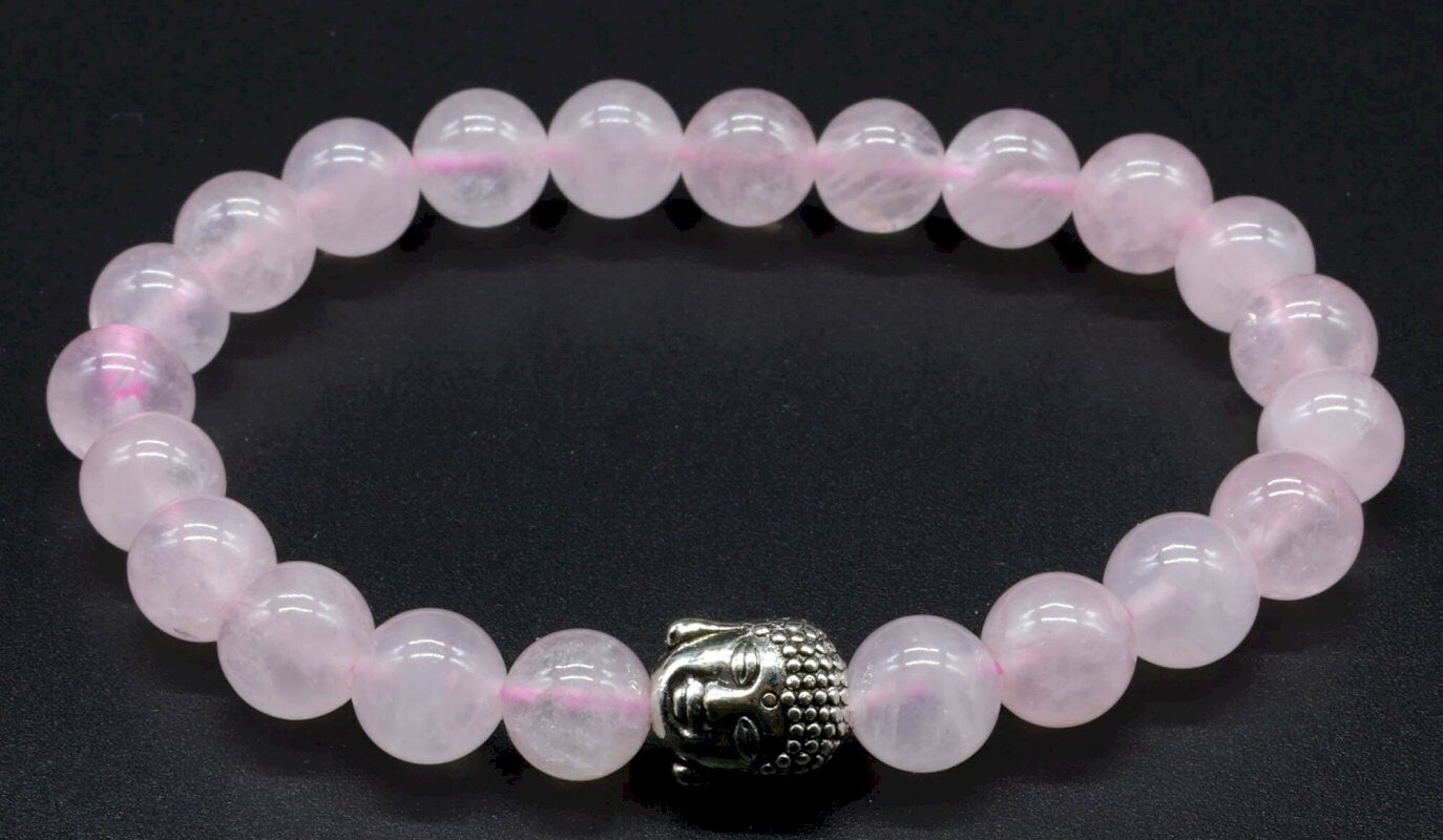 Bracelet Quartz Rose & Bouddha perles 8mm