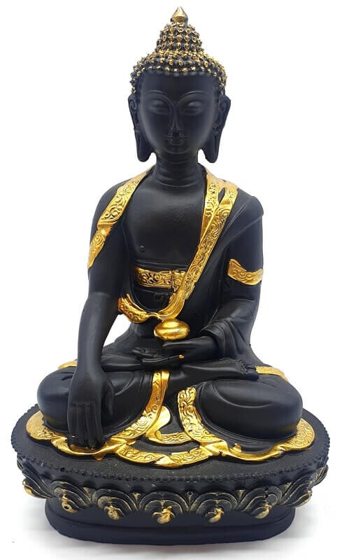 Statue Résine Bouddha & Bol Noir 20cm