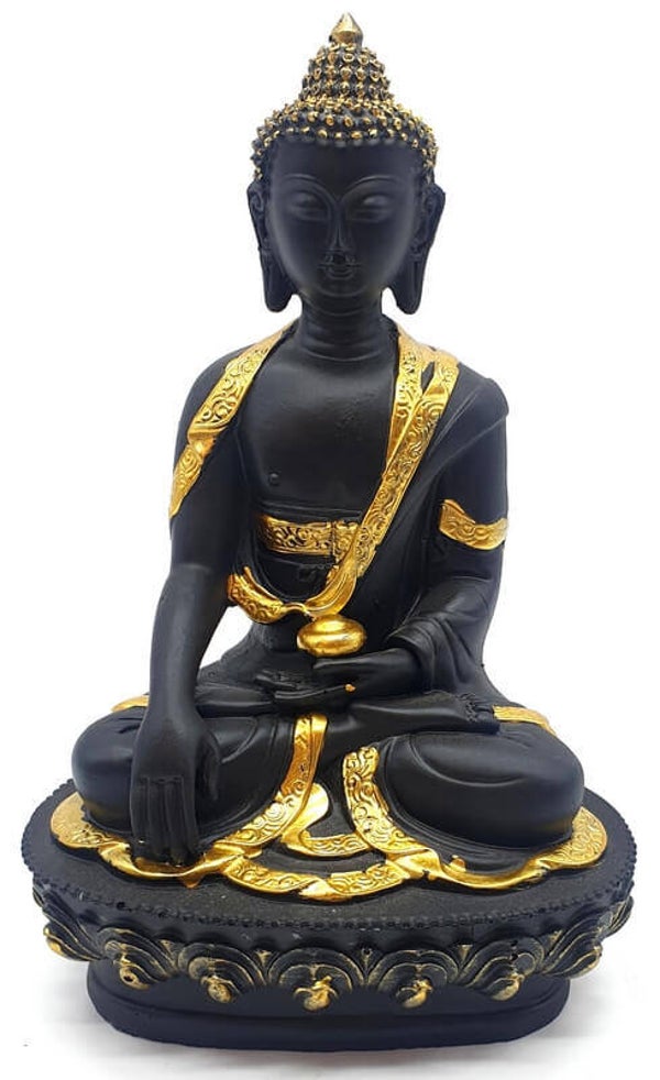 Statue Résine Bouddha & Bol Noir 20cm