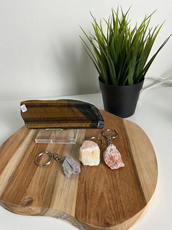 Tijgeroog slab en 3 sleutelhangers