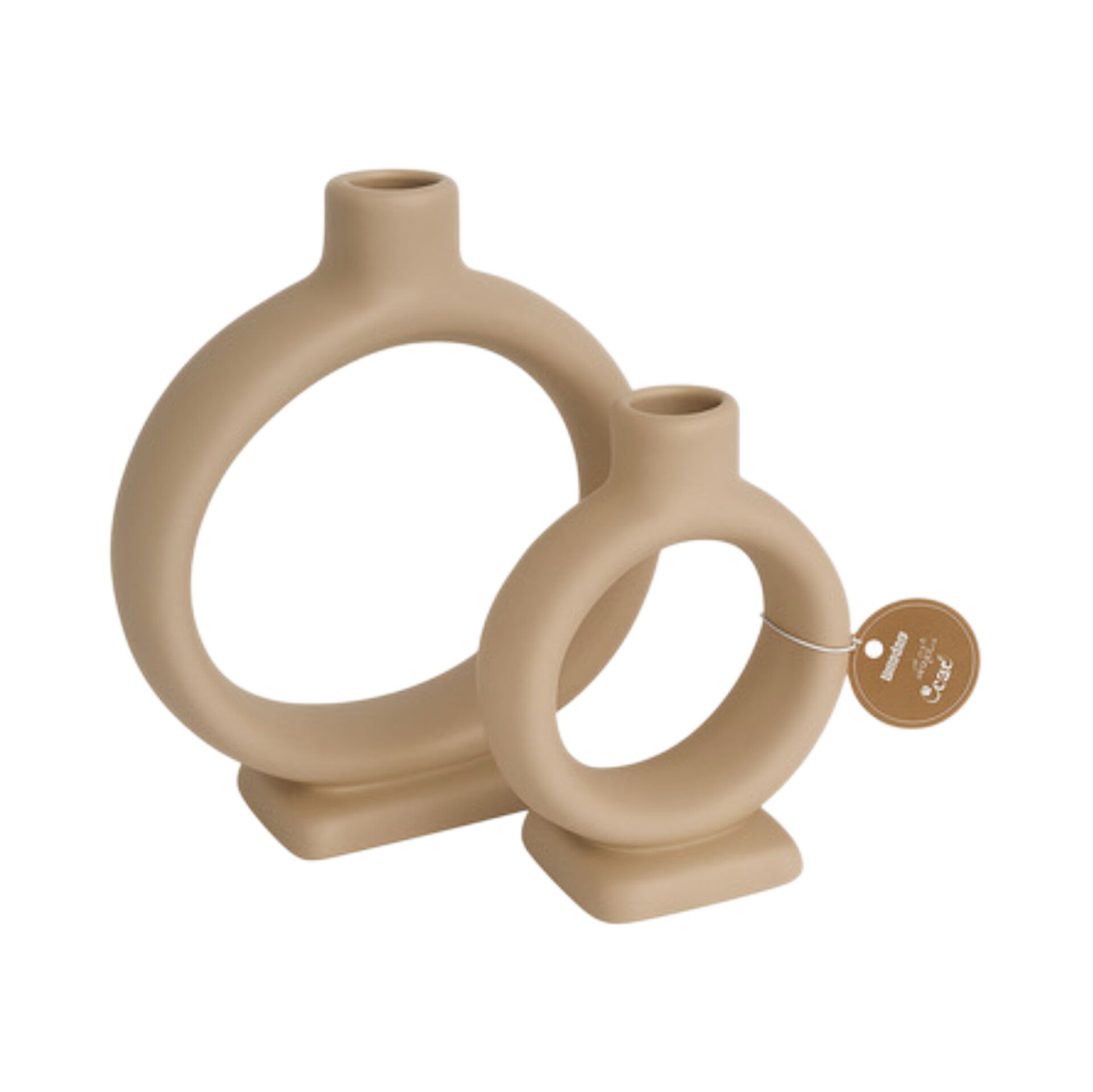 Set van 2 Ringvormige Kandelaars - Beige