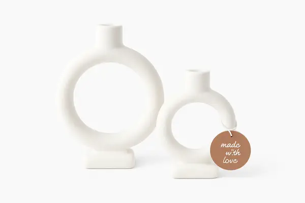 Set van 2 Ringvormige Kandelaars - Creme