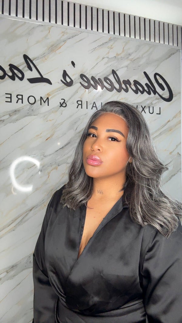 16” High Density Salt and Pepper medium long HD CLOSURE WIG