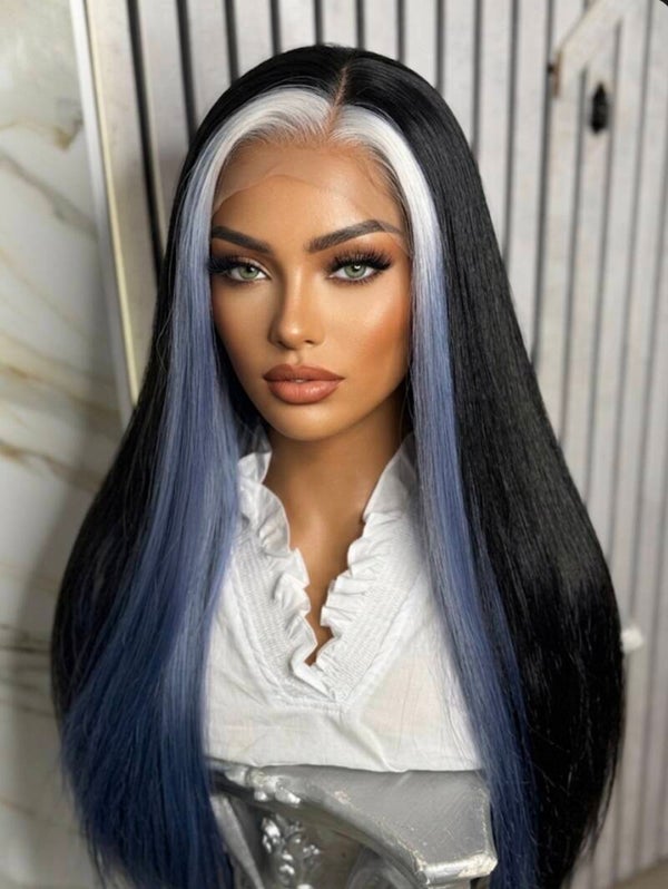 Jet Black with Blonde and Blue Punk Streak 24”