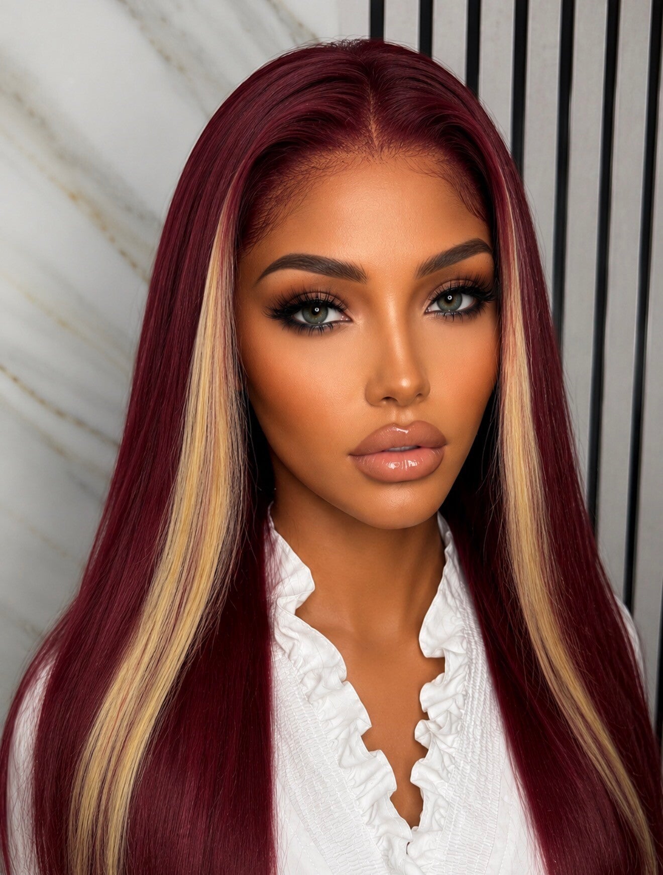 22” Burgundy Red with Blonde Punk Streaks