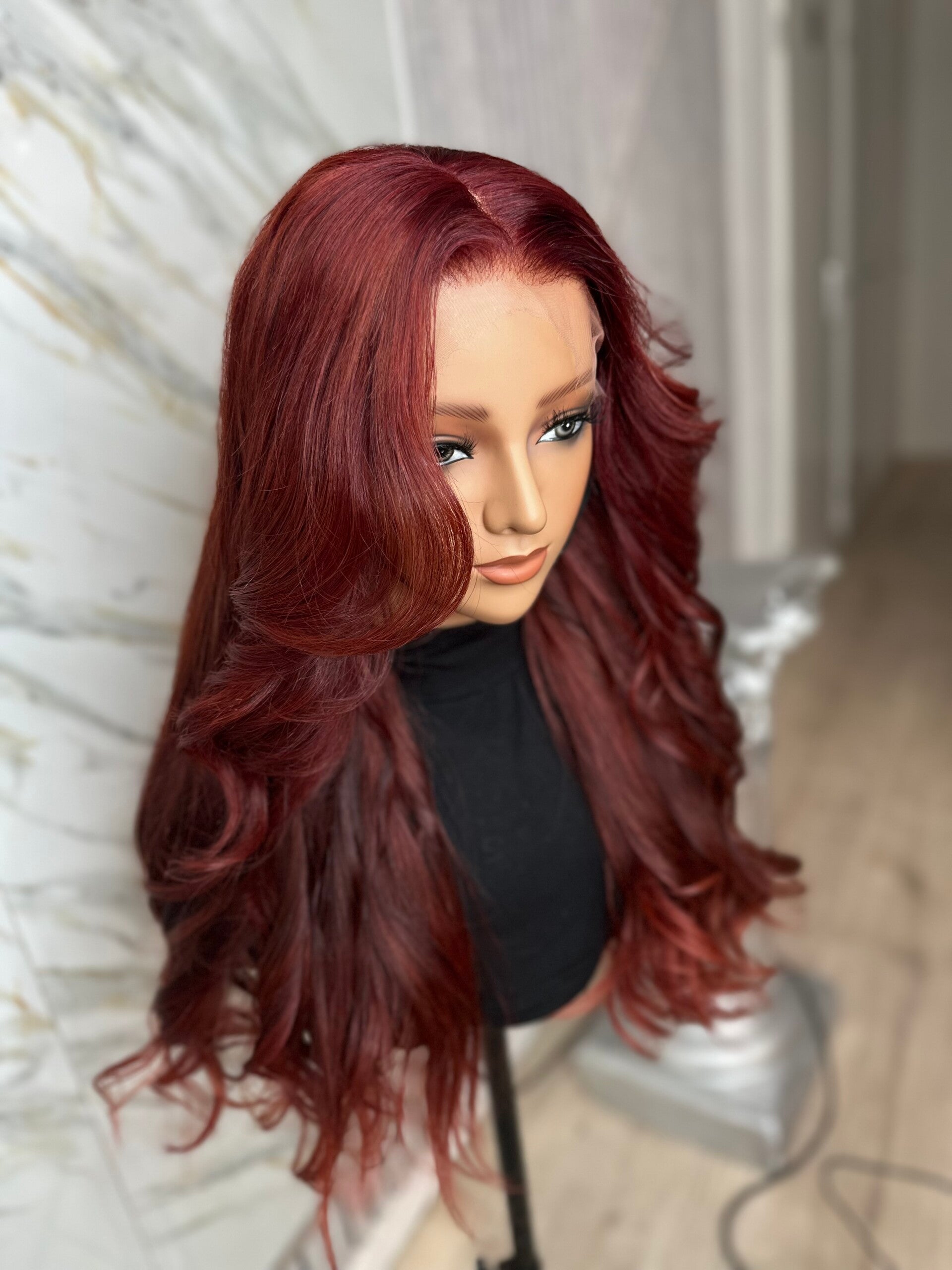 HD Closure 22” Indian Warm Copper ginger Layered Hair  Glueless lace ( High Density )