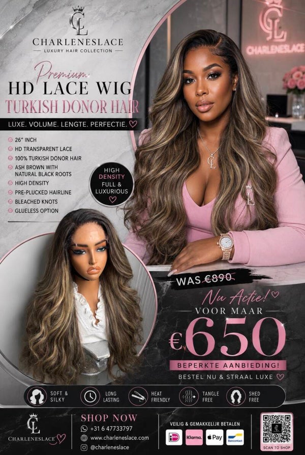 26” Turkish Donor hair #2 ash Brown with Lowlights and Natural Black Roots