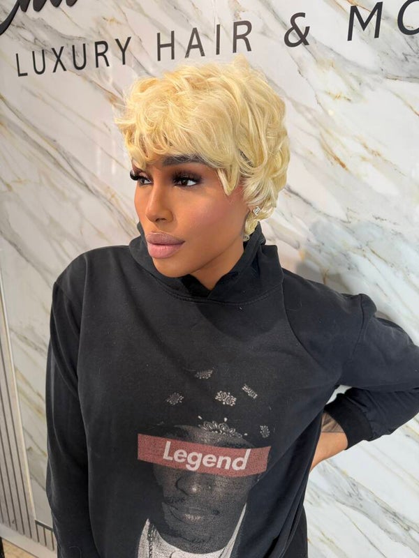 Blonde Pixie Cut with small mullet